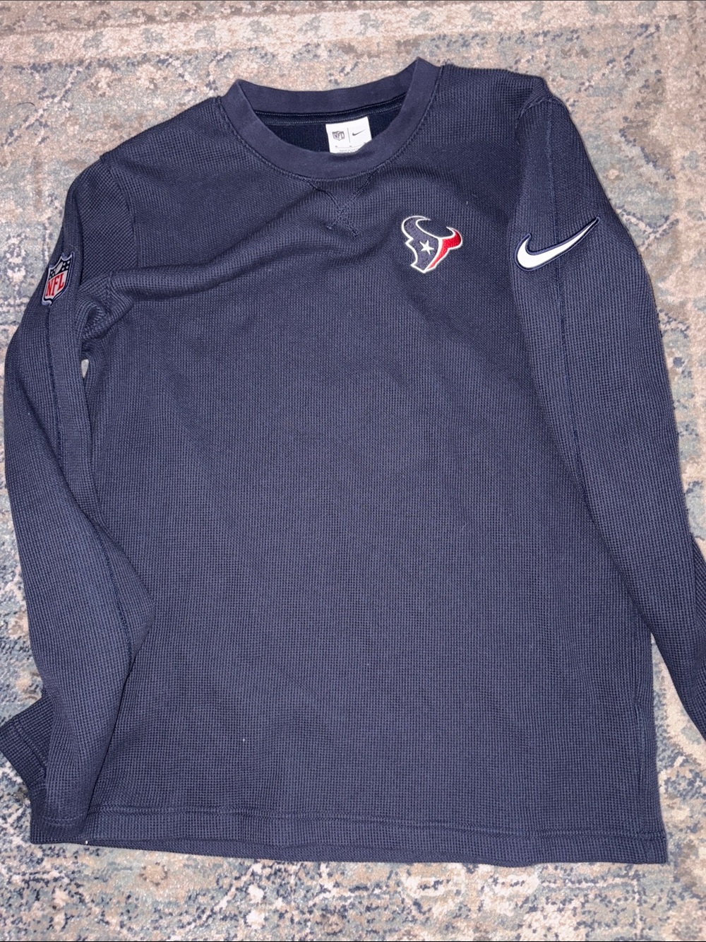 Nike Navy Houston Texans Crewneck waffle knit fleece lined